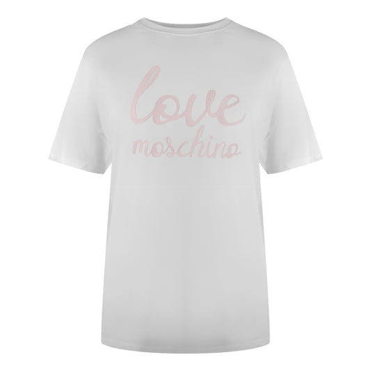 Love Moschino Bold Pink Logo White T-Shirt
