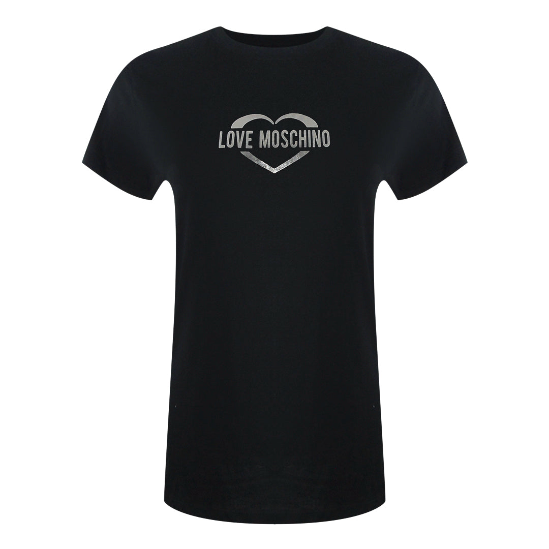 Love Moschino Shiny Heart Logo Black T-Shirt - Nova Clothing