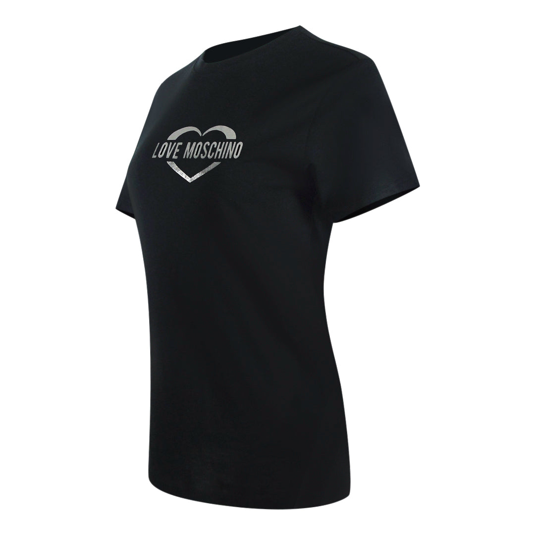 Love Moschino Shiny Heart Logo Black T-Shirt - Nova Clothing