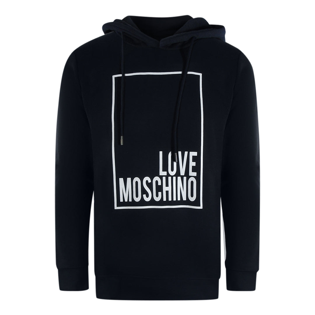 Love Moschino Navy Blue Hoodie White Box Logo