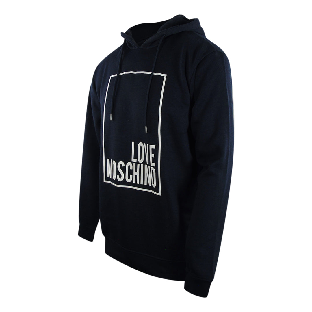 Love Moschino Navy Blue Hoodie White Box Logo