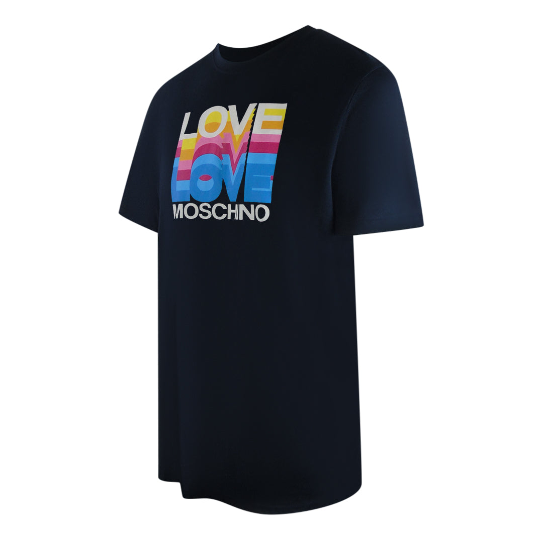 Love Moschino Navy Blue T-Shirt Large Love Colourful Logo