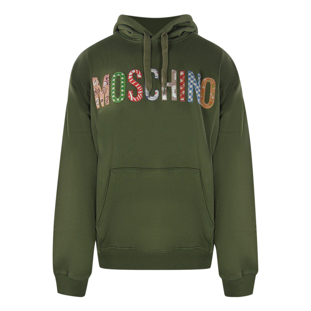 Moschino Bold Embroidered Multicolour Logo Green Hoodie