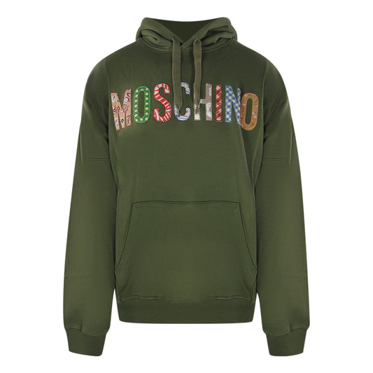 Moschino Bold Embroidered Multicolour Logo Green Hoodie