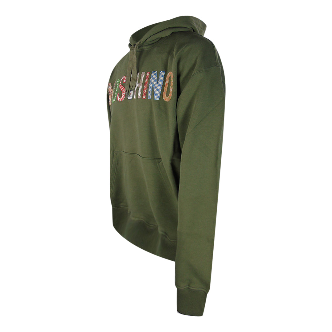 Moschino Bold Embroidered Multicolour Logo Green Hoodie