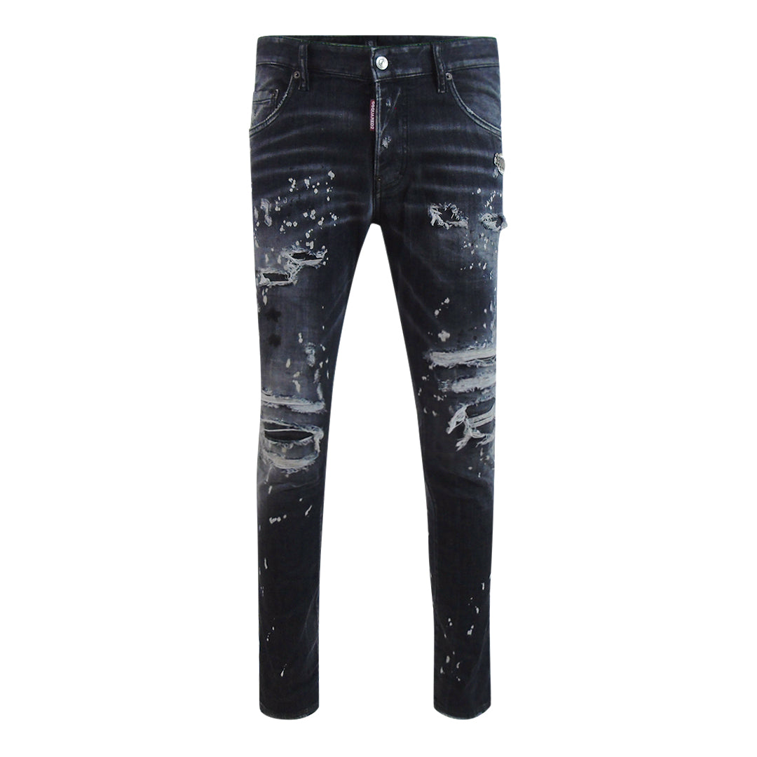 Dsquared2 Skater Jean Reinforced Ripped Paint Splatter Black Wash Jeans