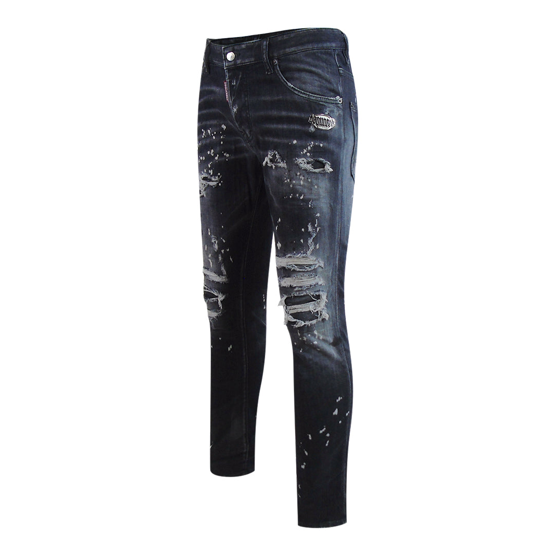 Dsquared2 Skater Jean Reinforced Ripped Paint Splatter Black Wash Jeans