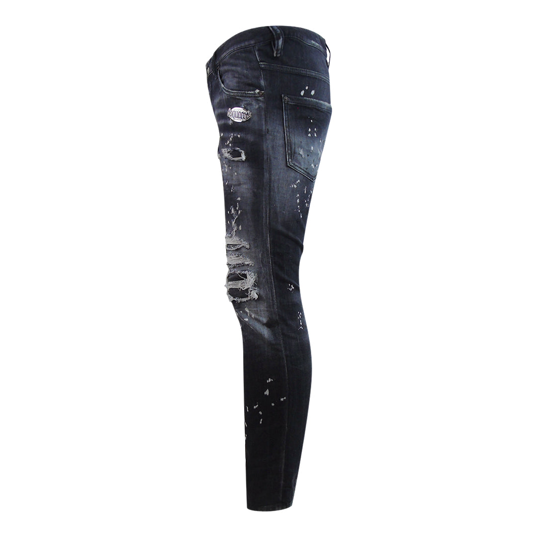 Dsquared2 Skater Jean Reinforced Ripped Paint Splatter Black Wash Jeans
