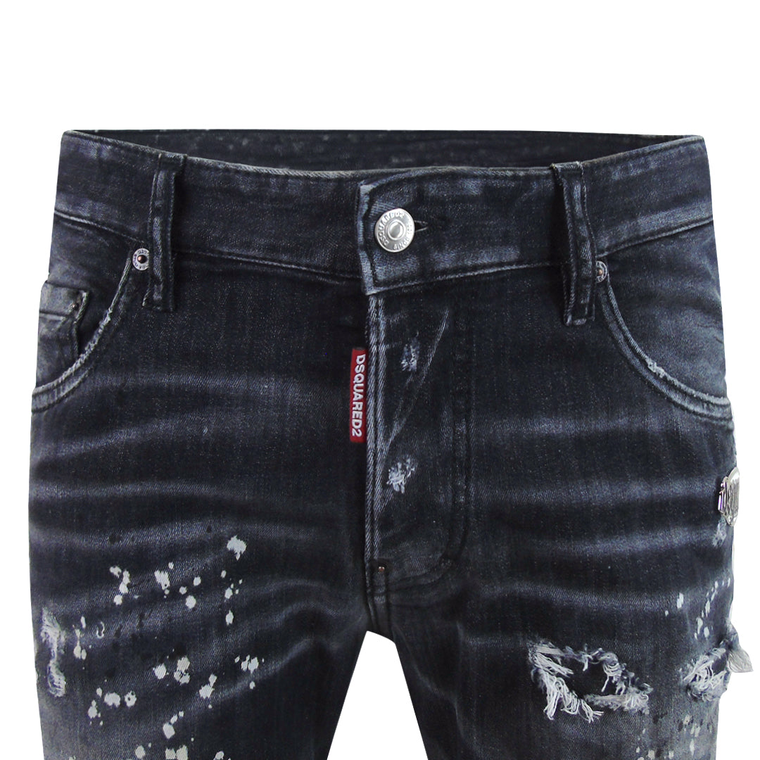 Dsquared2 Skater Jean Reinforced Ripped Paint Splatter Black Wash Jeans