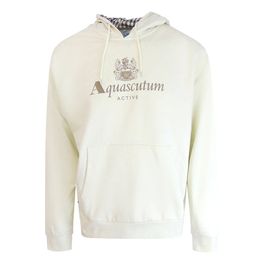 Aquascutum Active Big Logo Hoodie Old White