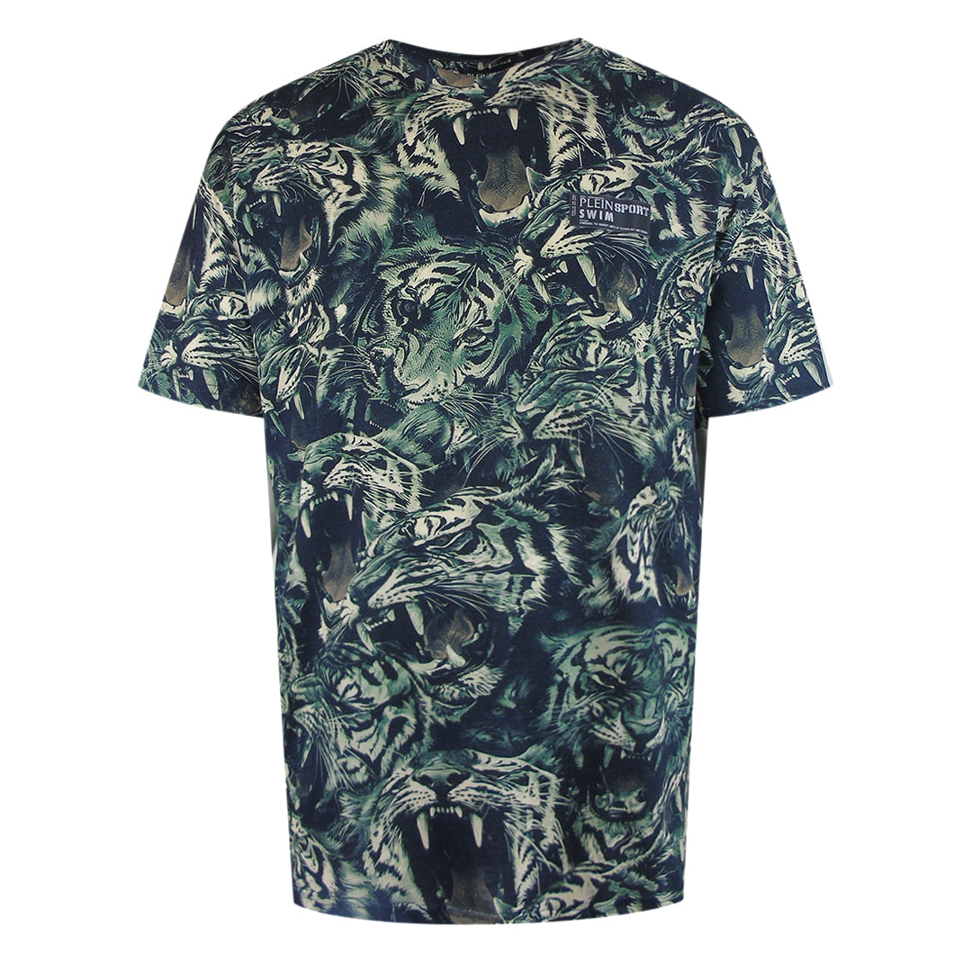 Plein Sport Allover Tiger Logo Green T-Shirt