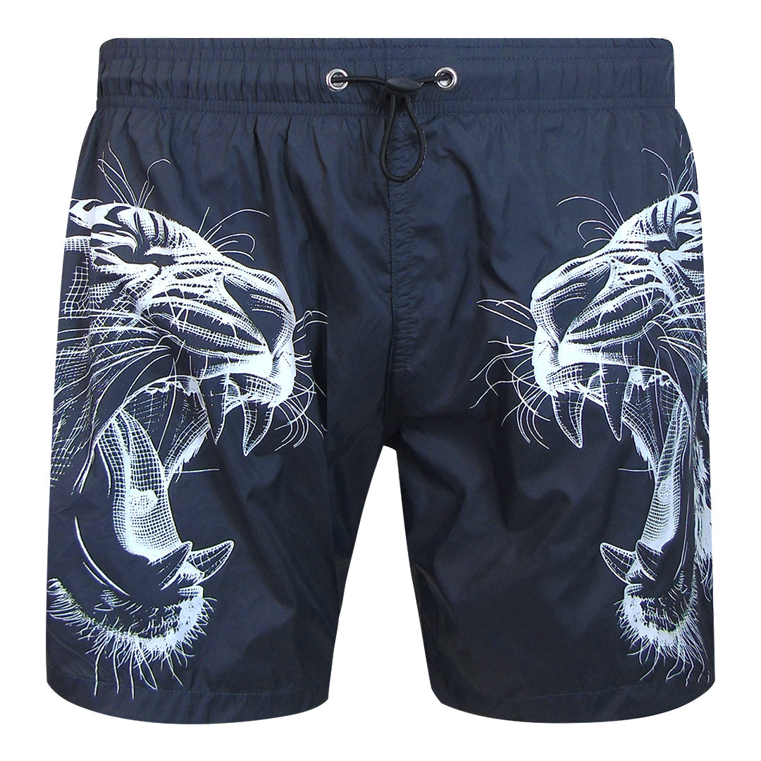 Plein Sport Double Tiger Logo Medium Boardshort Grey Swim Shorts