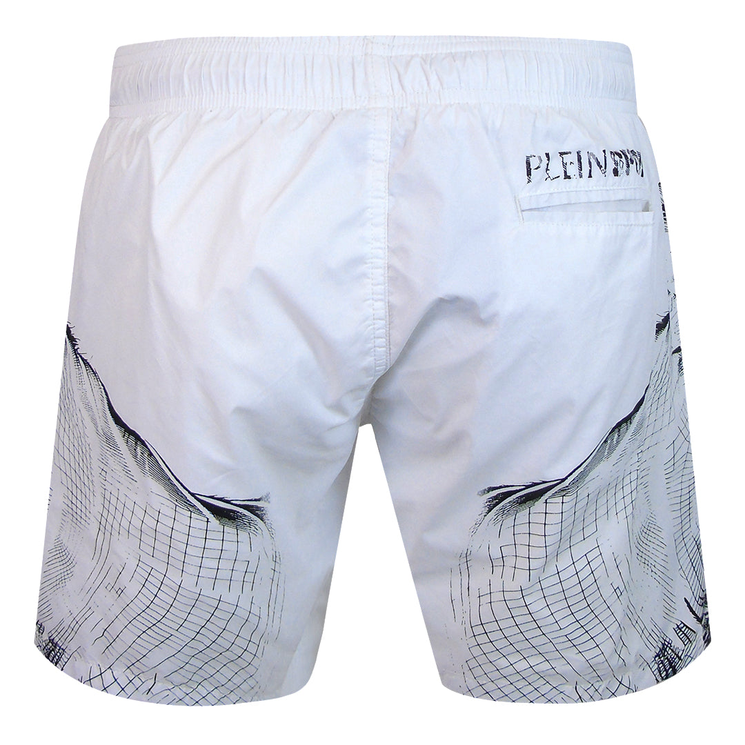 Plein Sport Double Tiger Logo Medium Boardshort White Swim Shorts