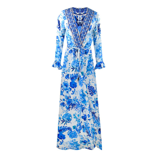 Inoa Fashion Blue Orchird Blue Floral Fish Dress Womens