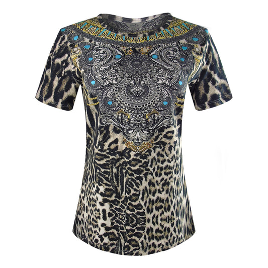 Inoa Fashion Siberia/1927 Brown Animal Print T-Shirt Womens