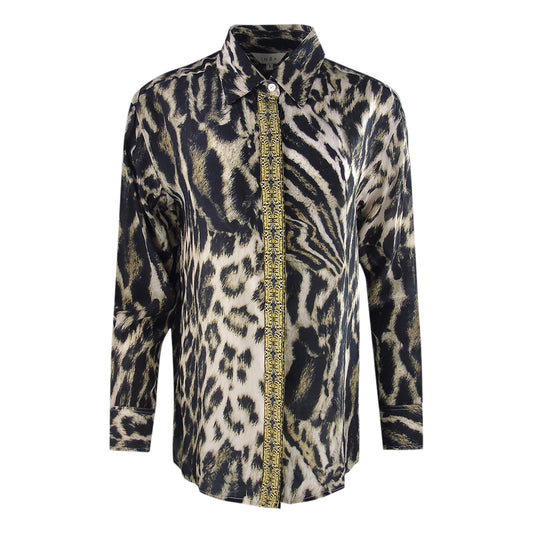 Inoa Fashion Siberia/1927 Brown Animal Print Collar Shirt Womens