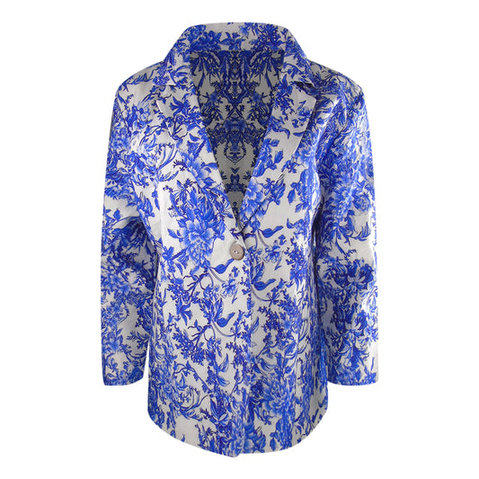 Inoa Fashion Blue Orchird Blue Floral Boyfriend Jacket