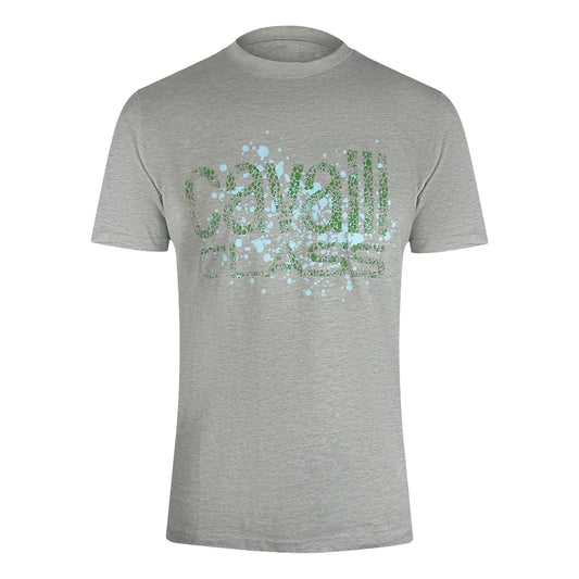 Cavalli Class Cracked Sprayed Logo Grey Melange T-Shirt