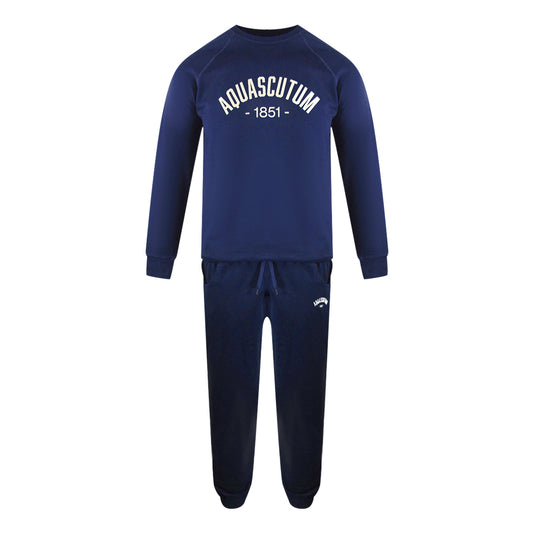 Aquascutum Old School Crewneck Navy Blue Track Pants Set