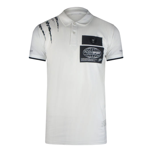 Plein Sport Scratched Shoulder White Polo Shirt