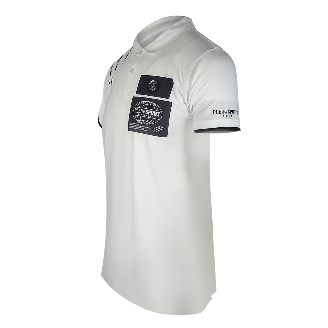 Plein Sport Scratched Shoulder White Polo Shirt