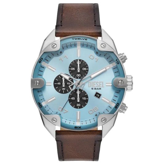 Diesel Brown Leather Strap Silver Watch