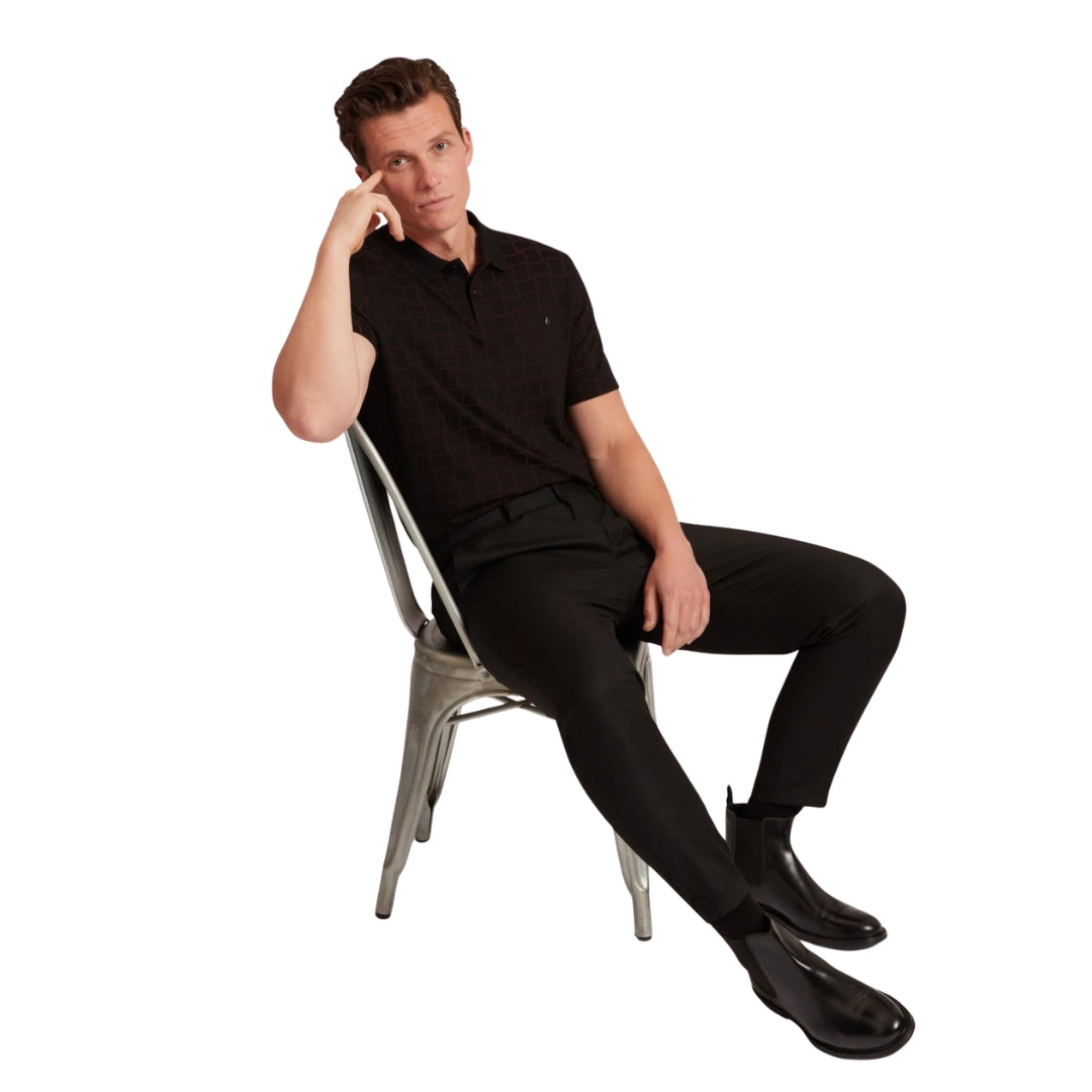 Ted Baker Eduard Square Jacquard Black Polo Shirt