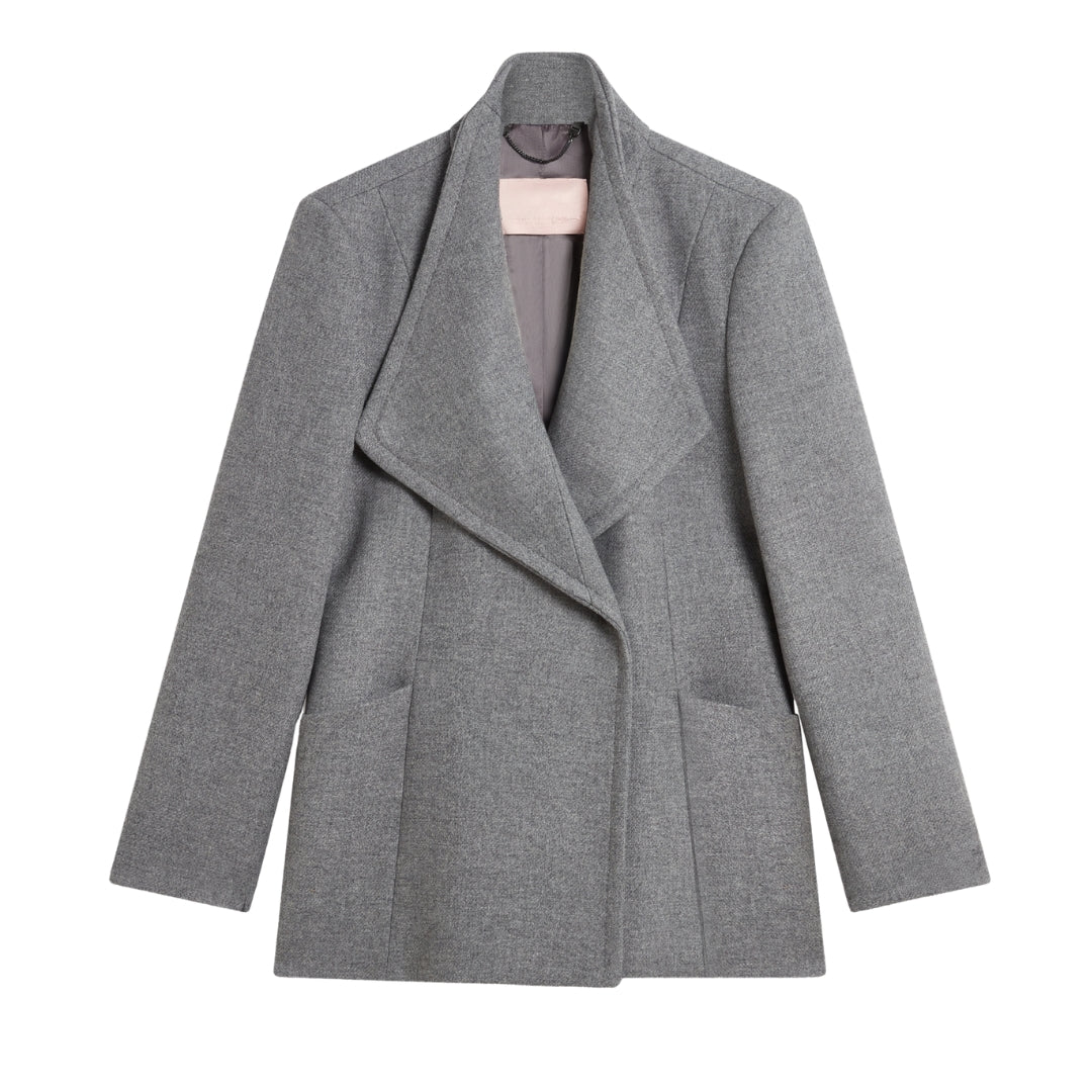 Ted Baker Evigna Double Faced Wool Short Sculpted Charcoal Wrap Coat