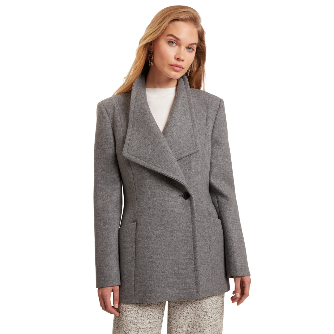 Ted Baker Evigna Double Faced Wool Short Sculpted Charcoal Wrap Coat