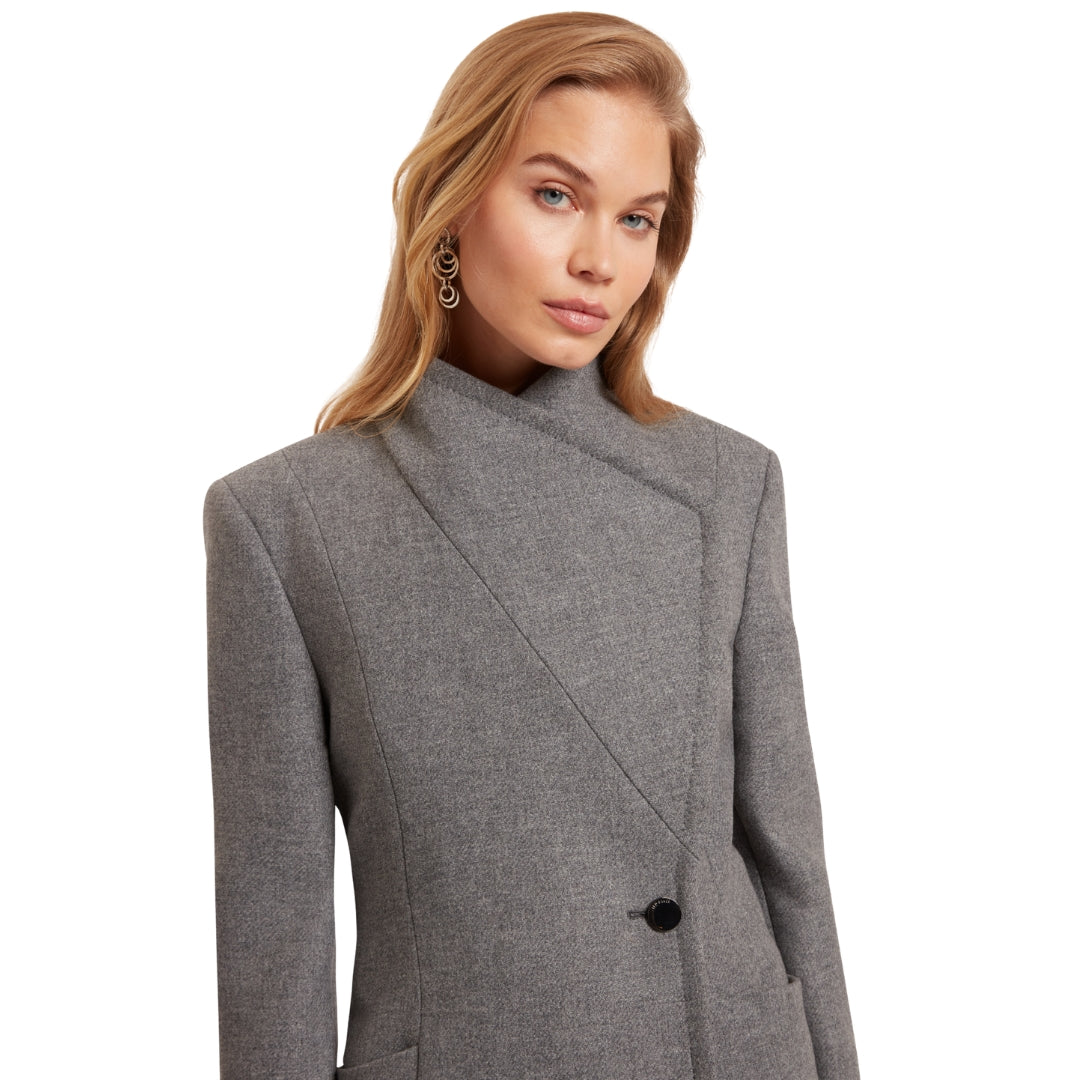 Ted Baker Evigna Double Faced Wool Short Sculpted Charcoal Wrap Coat