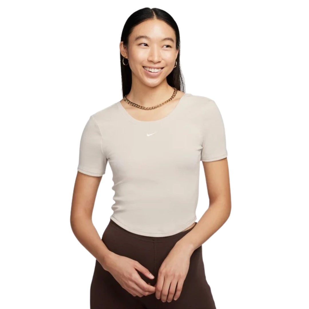 Nike Women's Tight Scoop-Back Mini-Rib Light Orewood Brown Top XS
