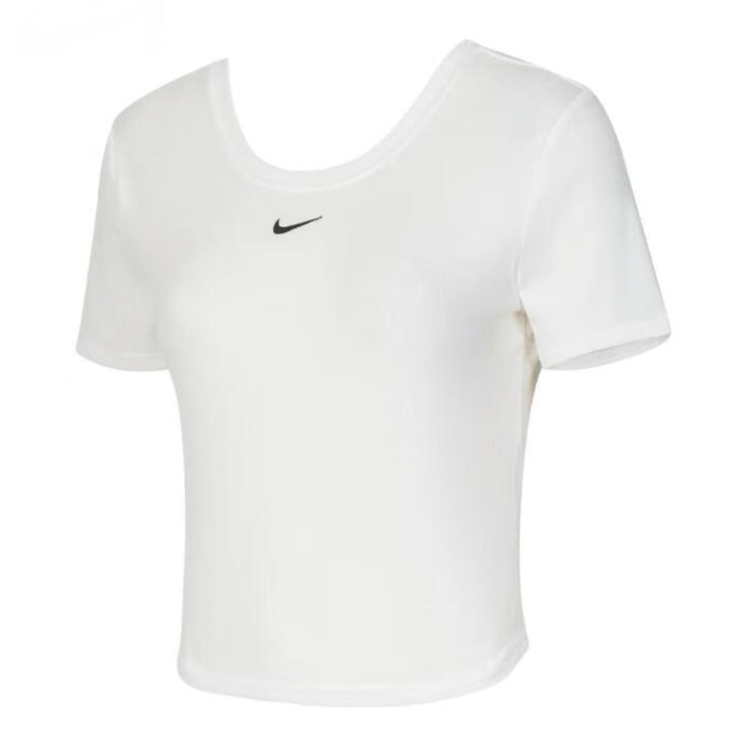 Nike Tight Scoop-Back Short-Sleeve Mini-Rib Tan Top M