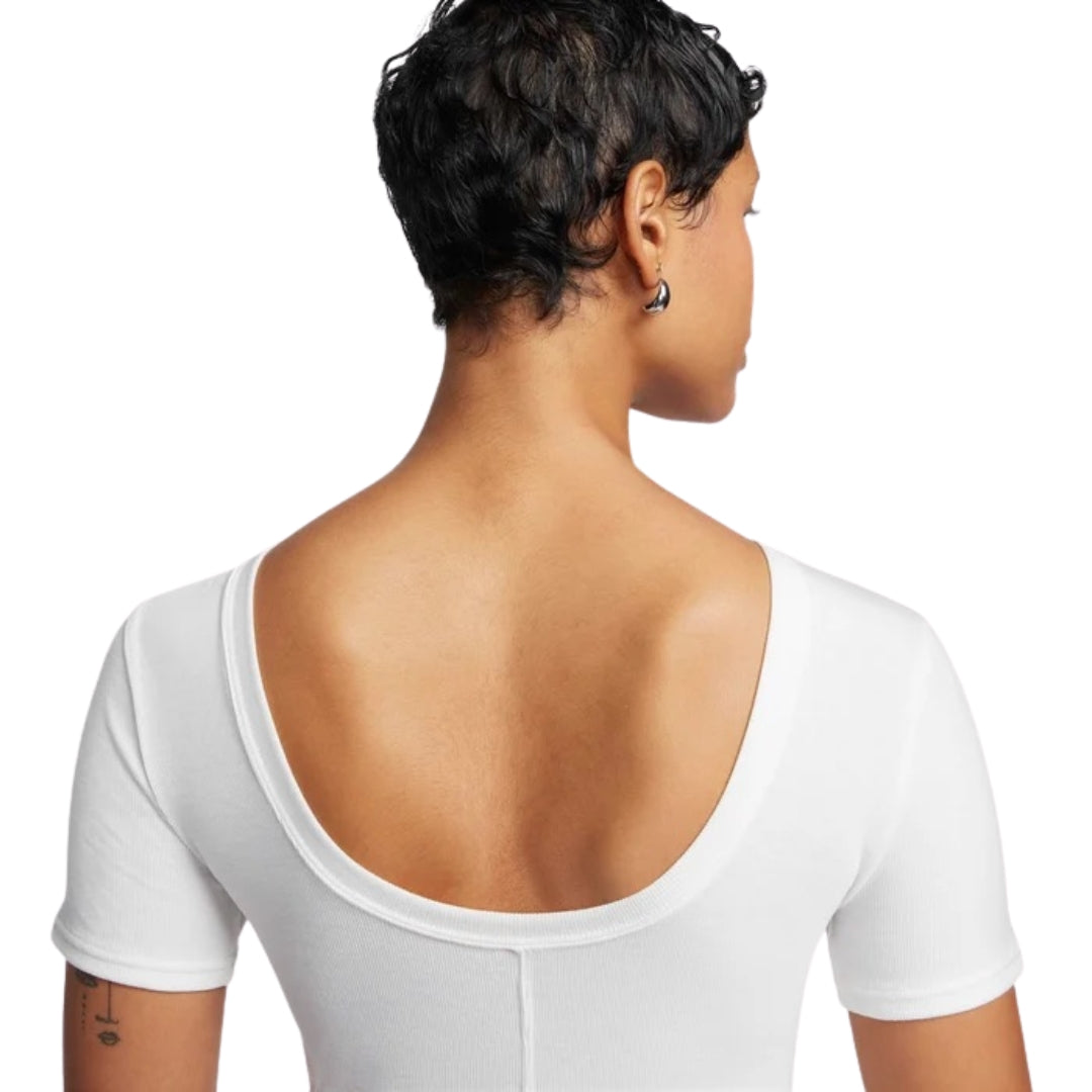 Nike Tight Scoop-Back Short-Sleeve Mini-Rib Tan Top M
