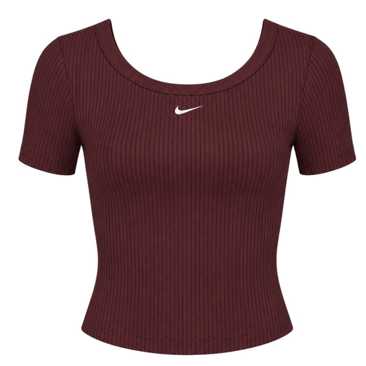 Nike Tight Scoop-Back Short-Sleeve Mini-Rib Burgundy Top