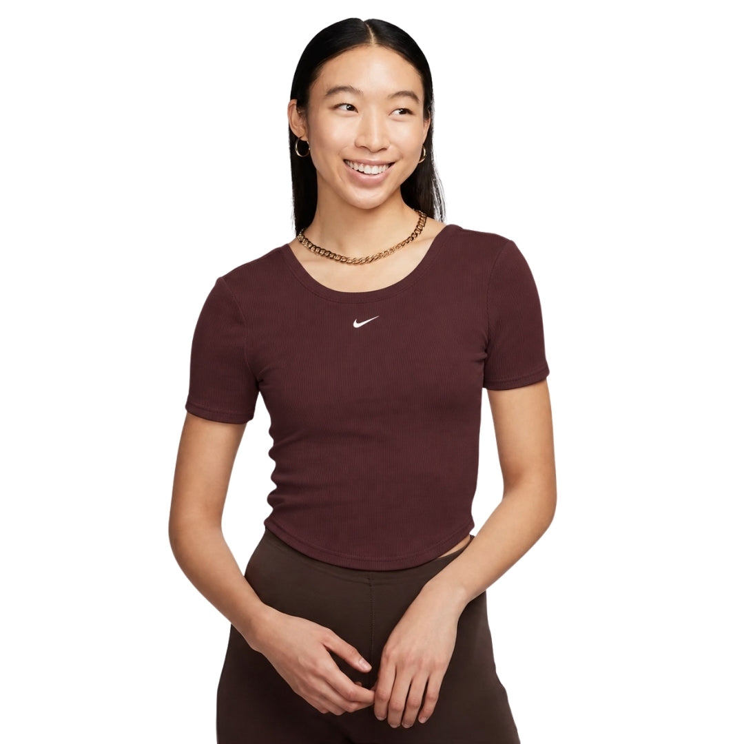 Nike Tight Scoop-Back Short-Sleeve Mini-Rib Burgundy Top