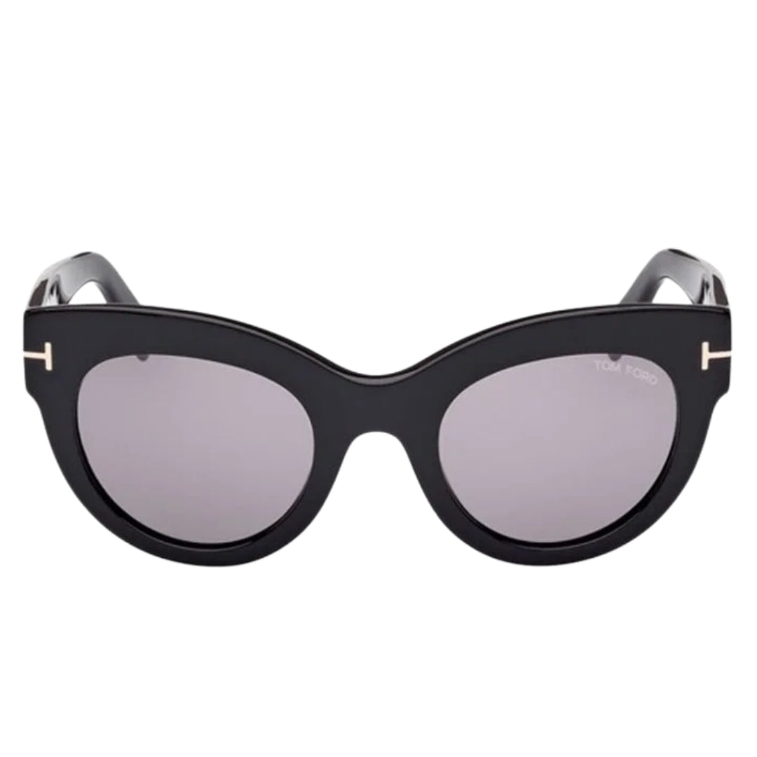 Tom Ford Smoke Mirror Lens Shiny Black Thick Framed Sunglasses One Size