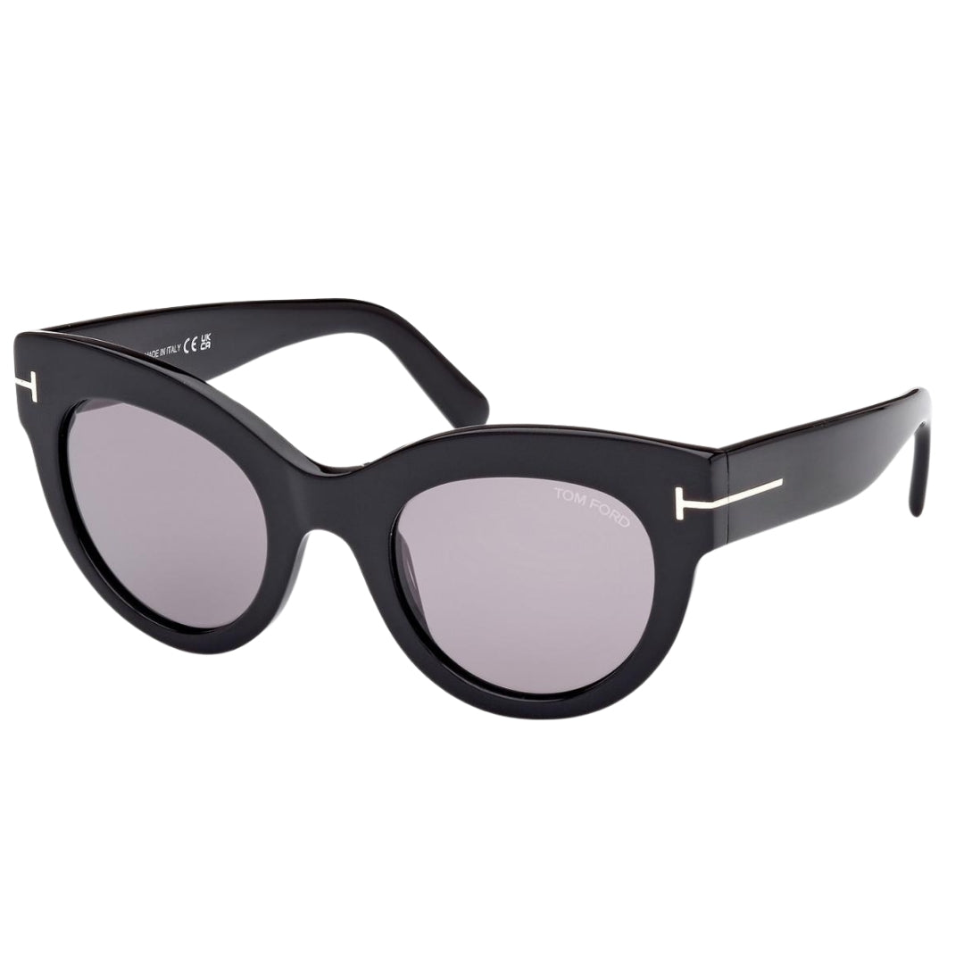 Tom Ford Smoke Mirror Lens Shiny Black Thick Framed Sunglasses One Size