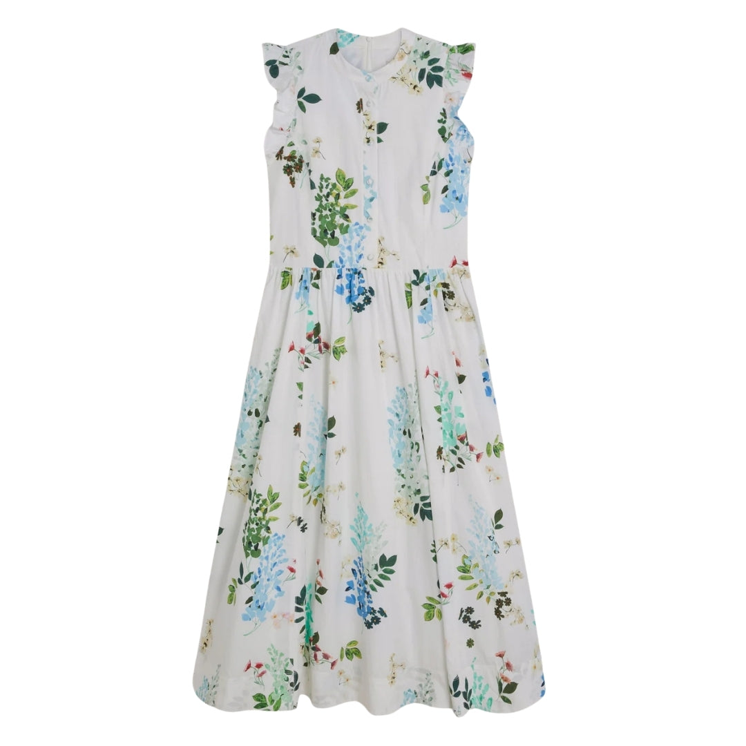 Ted Baker Giolia Cotton Printed Sleeveless White Midi Dress