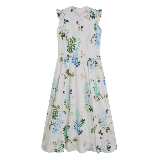Ted Baker Giolia Cotton Printed Sleeveless White Midi Dress