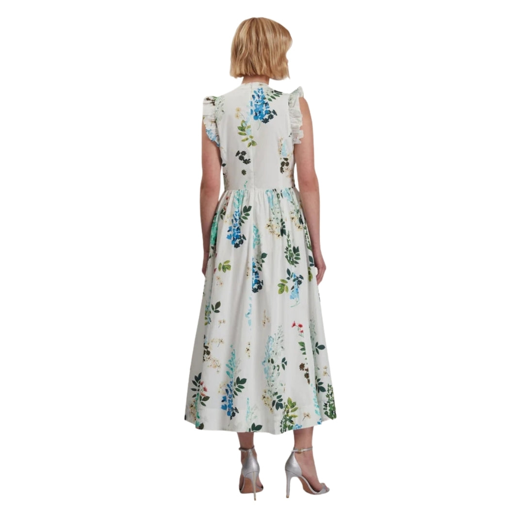 Ted Baker Giolia Cotton Printed Sleeveless White Midi Dress