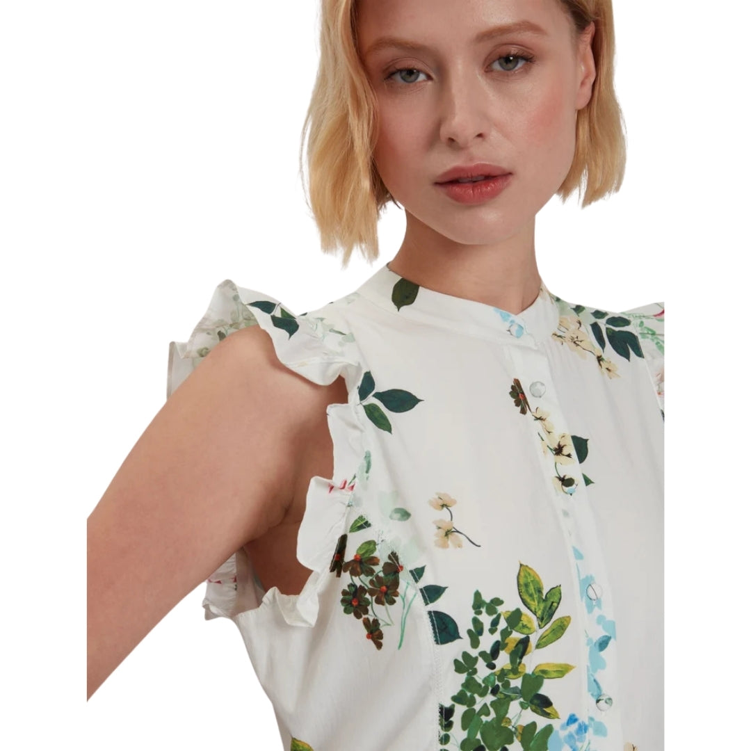 Ted Baker Giolia Cotton Printed Sleeveless White Midi Dress