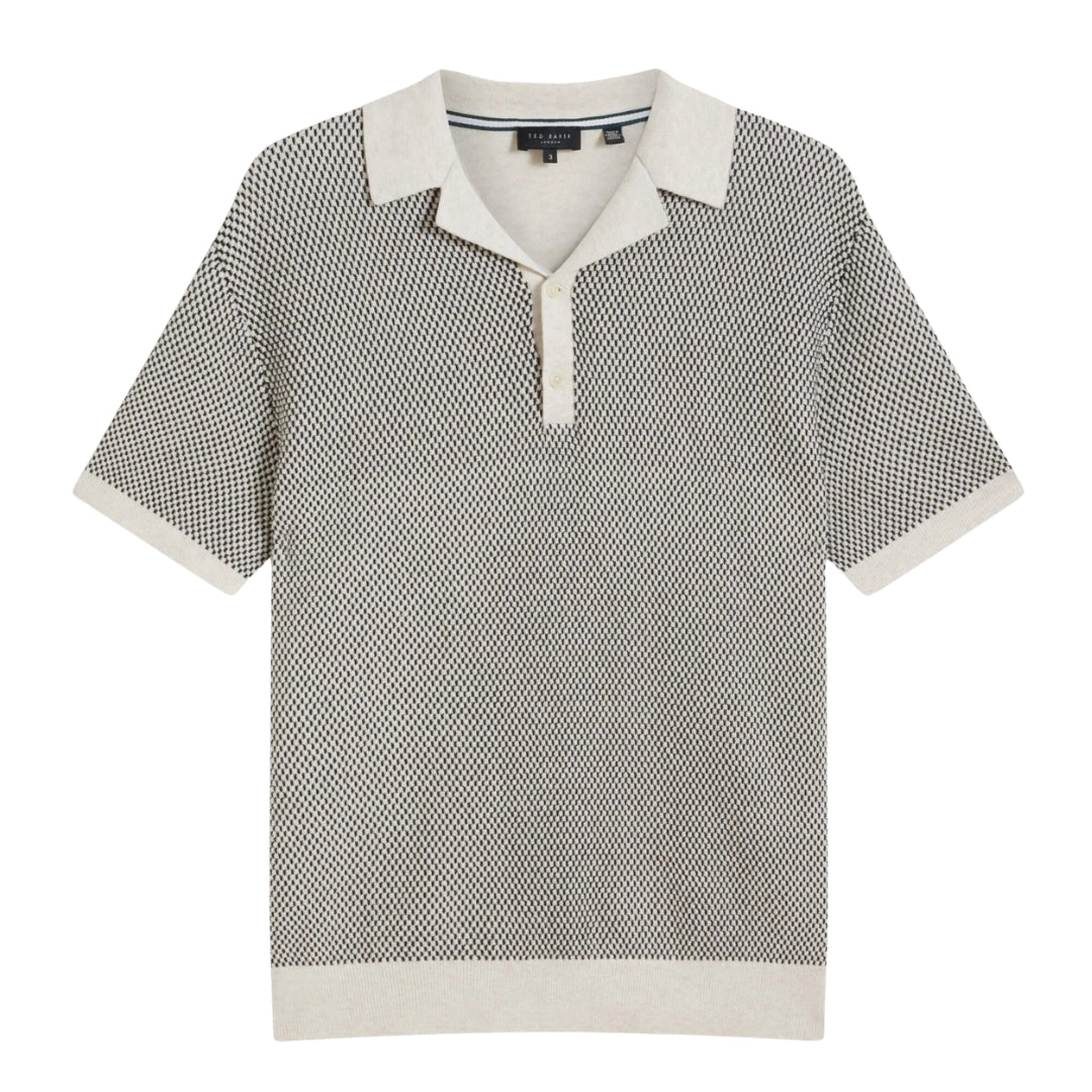 Ted Baker Gregry Small Stitch Natural Knitted Polo Shirt