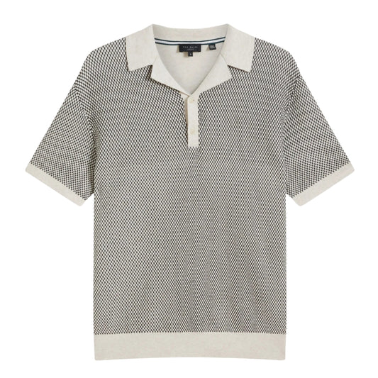 Ted Baker Gregry Small Stitch Natural Knitted Polo Shirt