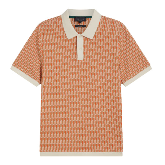 Ted Baker Hamishs Jacquard Stripe Geo Camel Polo Shirt