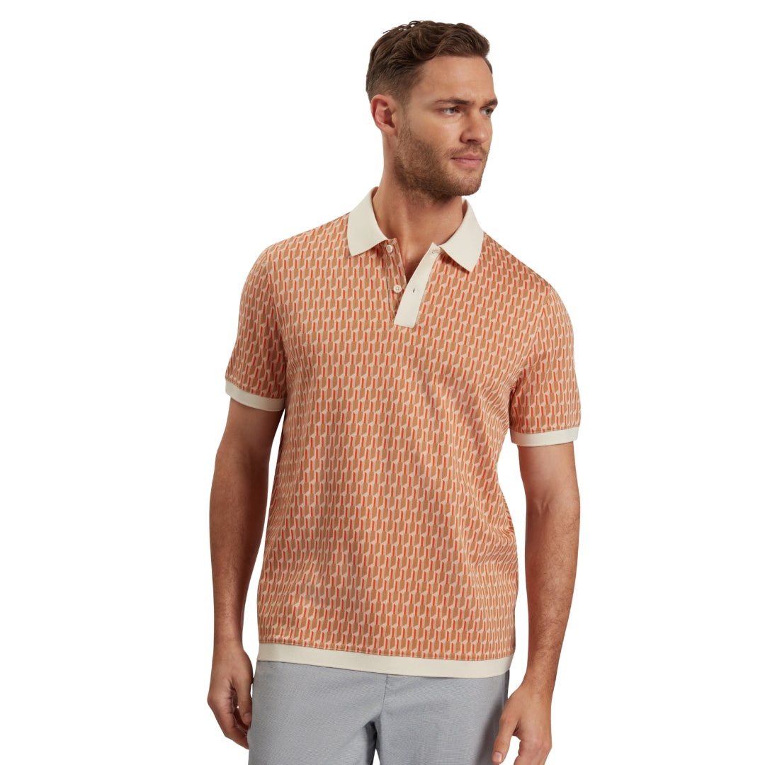 Ted Baker Hamishs Jacquard Stripe Geo Camel Polo Shirt