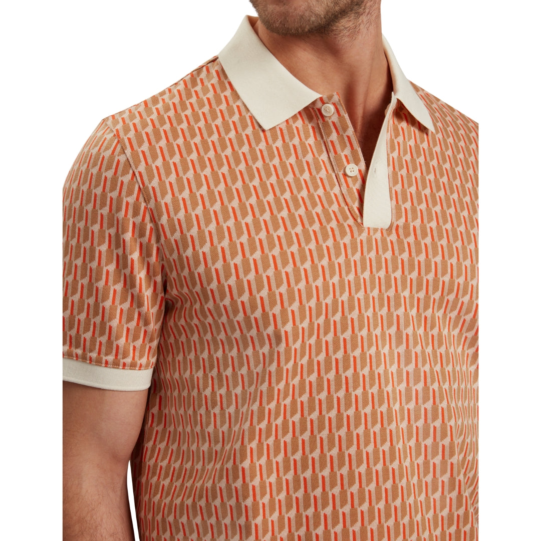 Ted Baker Hamishs Jacquard Stripe Geo Camel Polo Shirt