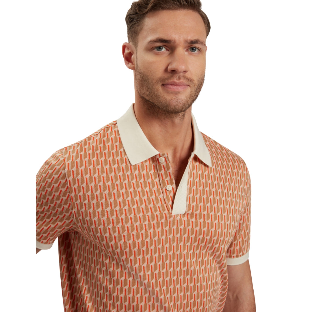 Ted Baker Hamishs Jacquard Stripe Geo Camel Polo Shirt