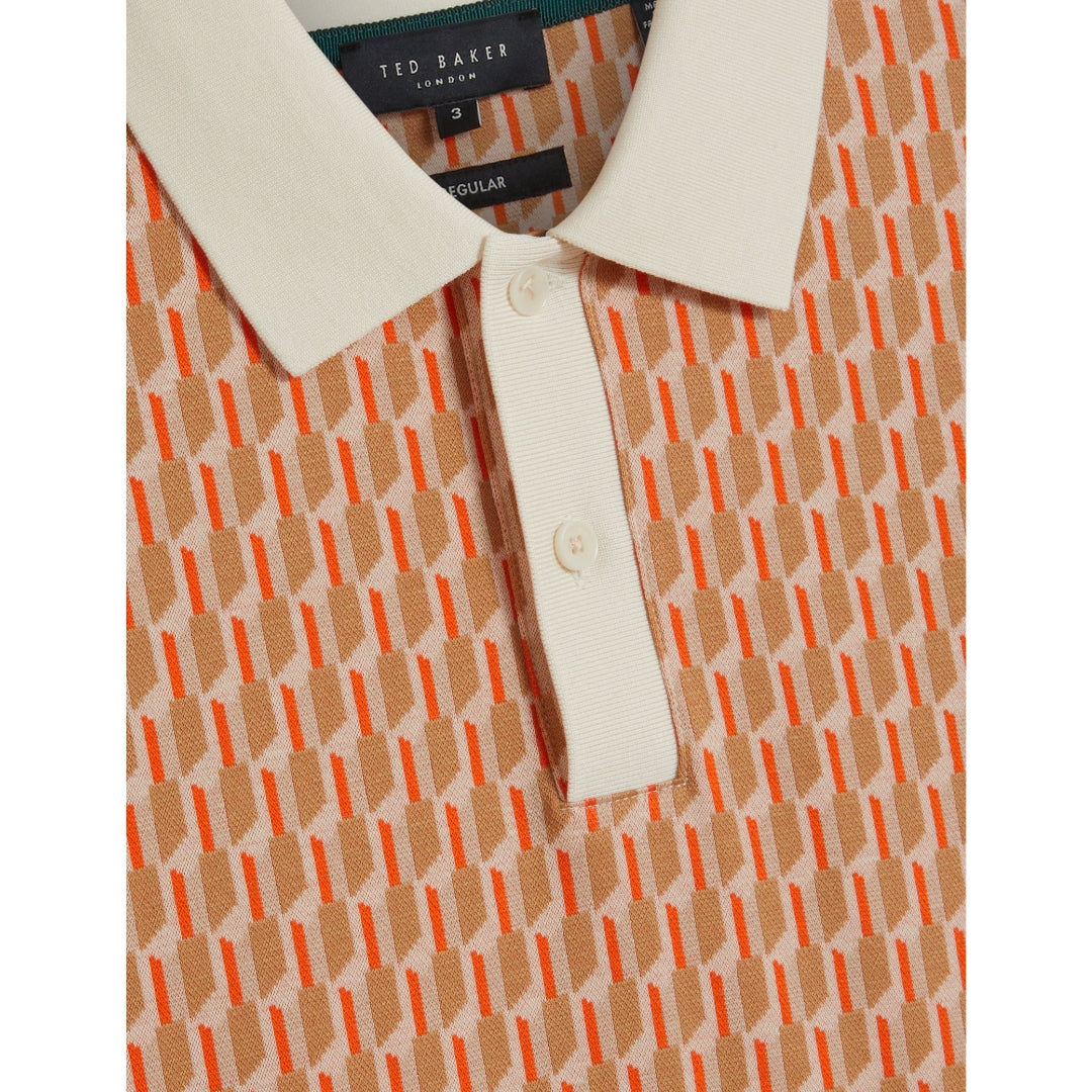 Ted Baker Hamishs Jacquard Stripe Geo Camel Polo Shirt