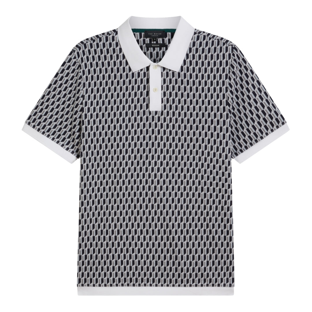 Ted Baker Hamishs Jacquard Stripe Geo Mid Blue Polo Shirt