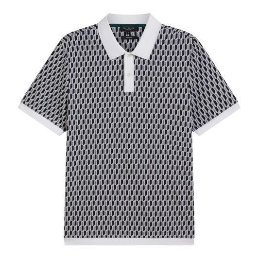 Ted Baker Hamishs Jacquard Stripe Geo Mid Blue Polo Shirt